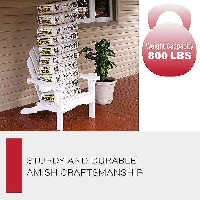 Amish Casual Heavy Duty Adirondack Chair in White Stain - Authentic Amish Craftmanship from Treated Pine, Outdoor Chair Made in The USA, 800 Lb Weight Capacity