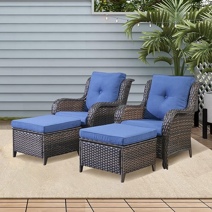 Rilyson Wicker Patio Furniture Set - 4 Piece Rattan Outdoor Sectional Conversation Sets with 2 Chairs and 2 Ottomans - Photo 2