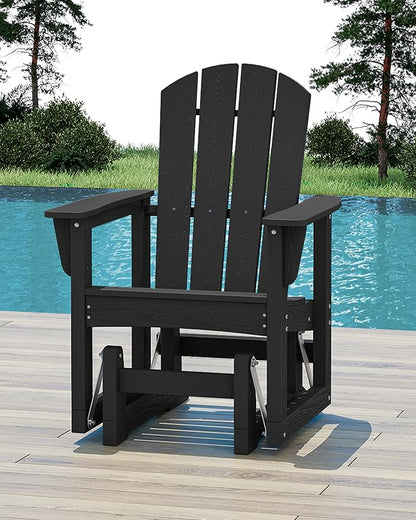 SERWALL Outdoor Glider Chair, HDPE Patio Glider Rocker All-Weather Porch Glider for Outside, Black