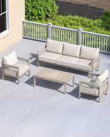 Never-Rust Aluminum Outdoor Coffee Table, All-Weather Patio Coffee Table with Faux Wood Grain Finish Frame, Rectangle - Photo 2