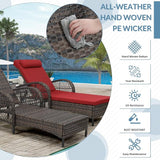 Outdoor Chaise Lounge Chair Set of 2, PE Wicker Recliner Patio Reclining Sunbathing Chair with Cushion - Photo 8