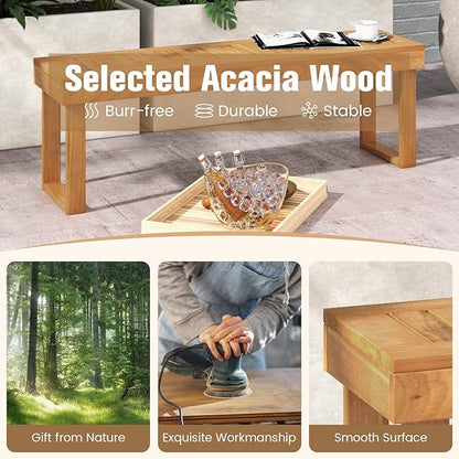 COSTWAY 52” Outdoor Narrow Bench, Backless Acacia Wood Bench for Patio, Park, Garden & Front Porch