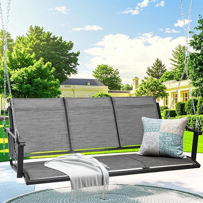 Textilene 3 Seat Hanging Swing, 5.2FT Patio Bench Swing - Photo 1