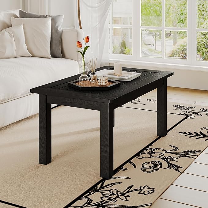 36" Outdoor Coffee Table, Weatherproof HIPS Patio Coffee Tables for Outside, All Weather Center Table with 220lbs Capacity for Deck, Garden, Balcony, Indoor or Outdoor Use, Black