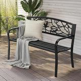 VINGLI Outdoor Bench for Patio Metal Garden Bench w/PVC Back Pattern - Photo 9