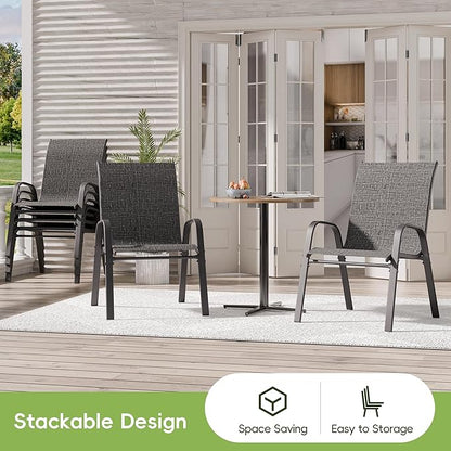 Patio Chairs, Stackable Outdoor Dining Chairs for All Weather, Metal Modern Outside Furniture Chair for Pool Side, Garden, Backyard Deck, Set of 4, Dark Grey