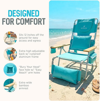 Ostrich the Deluxe 3N1 Lightweight Lawn Beach Reclining Lounge Chair with Footrest, Outdoor Furniture for Patio, Balcony, Backyard, or Porch, Aqua