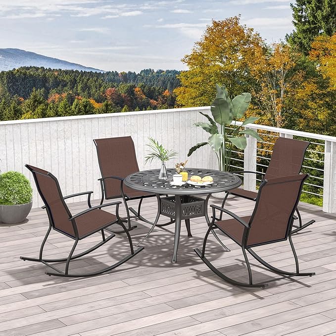 Giantex Outdoor Rocking Chair Set of 2 - Patio Rocking Chairs w/Breathable Backrest, Sturdy Metal Frame & Safe Ergonomic Design, Cozy Fabric Rocker for Backyard, Poolside, 330 lbs, Brown