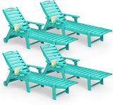 Lounge Chair Outdoor Set of 4 with Wheels, Adjustable 5-Position Chaise Lounge Outdoor - Photo 1