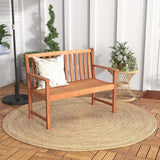 Giantex Outdoor Bench, Wood Patio Bench with Cozy Armrests & Backrest, Slatted Sitting Area, Eucalyptus Wood Frame - Photo 2