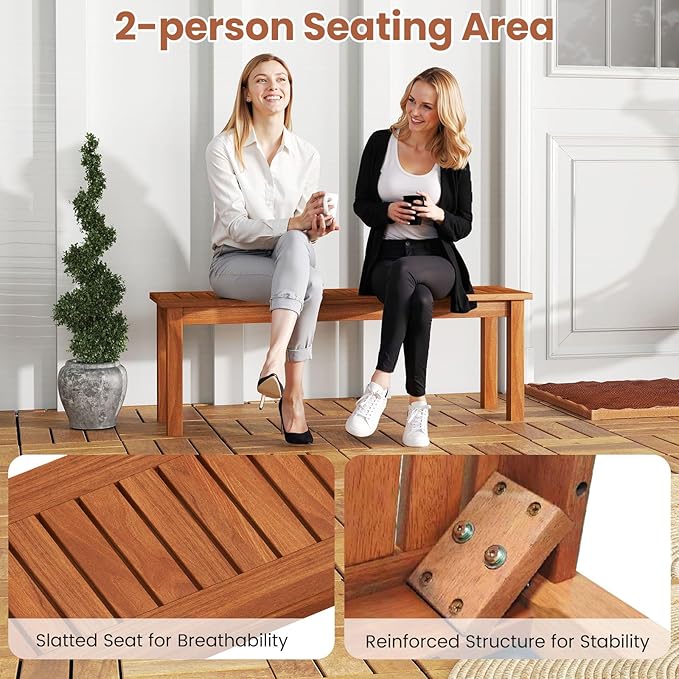 Tangkula Outdoor Wood Bench, 2-Person Backless Patio Garden Bench with Slatted Seat - Photo 7