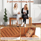 Tangkula Outdoor Wood Bench, 2-Person Backless Patio Garden Bench with Slatted Seat - Photo 7