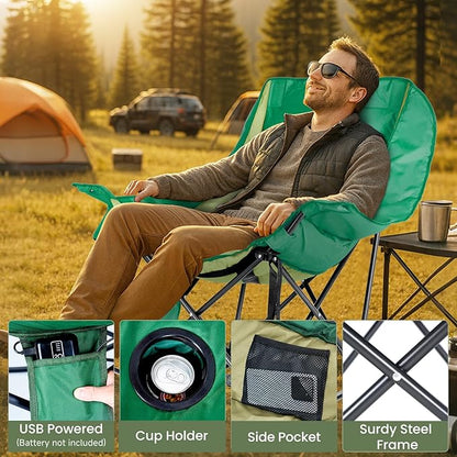 ABORON Oversized Rocking Camping Chair for Adults, Fully Padded Folding Outdoor Lawn Chair with Side Pocket, Portable Recliner Chair for Camp, Patio, Backyard, Supports 400 lbs