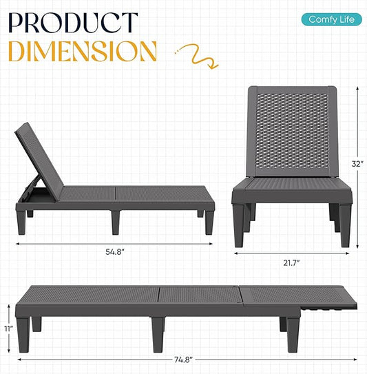 Greesum Outdoor Chaise Lounge Chairs Set of 4 with 5-Position Adjustable Backrest, Waterproof PP Sun Loungers for Garden Pool Beach Patio Deck Sunbathing, Grey