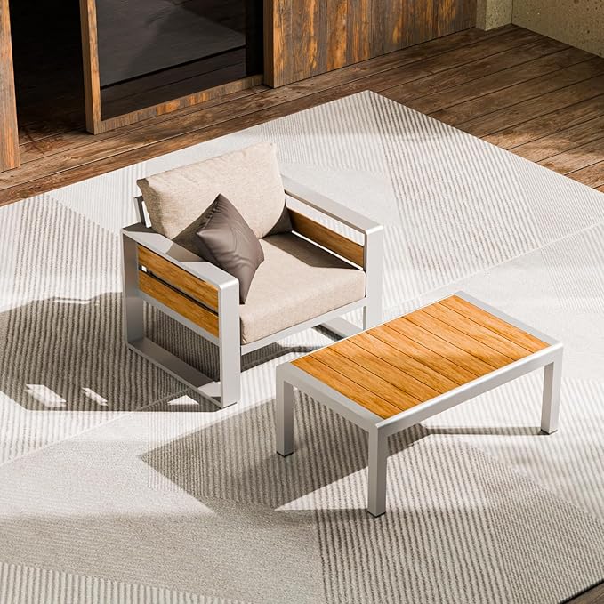 ZANDOR Aluminum Outdoor Patio Furniture - Outdoor Coffee Table, All-Weather Metal Modern Outside Furniture, Rectangle Patio Coffee Table, Garden/Backyard/Porch, Silver