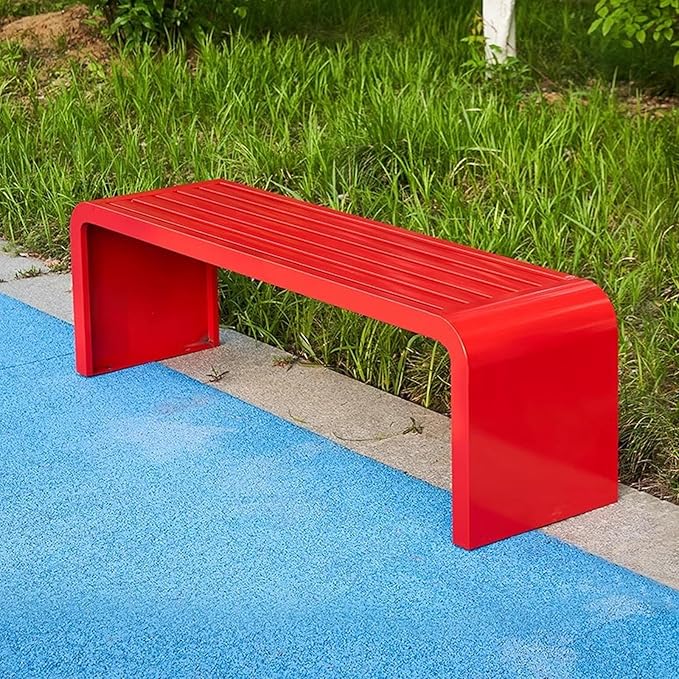Outdoor Bench Weatherproof, Stainless Steel Metal Garden Bench, Anti-Rust Patio Park Bench for Front Porch, Yard, Lawn, Deck(Red,180cm/71in)