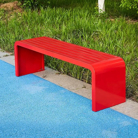 Outdoor Bench Weatherproof, Stainless Steel Metal Garden Bench, Anti-Rust Patio Park Bench for Front Porch, Yard, Lawn, Deck(Red,150cm/59in)