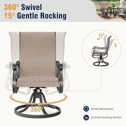 Amopatio Patio Swivel Chairs Set of 8, Outdoor Swivel Rocker Dining Chairs with All Weather Textilene High Back & Metal Frame, for Backyard Deck Lawn Garden, Brown