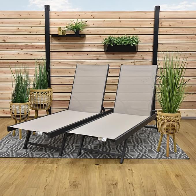 Vivere Set of 2 Aluminum Outdoor Chaise Lounge Chairs, Urban Sun Adjustable Reclining Patio Loungers - Photo 5