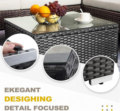 DIMAR GARDEN Outdoor Coffee Table Wicker Patio Side Table with Glass Top,25.2in Black