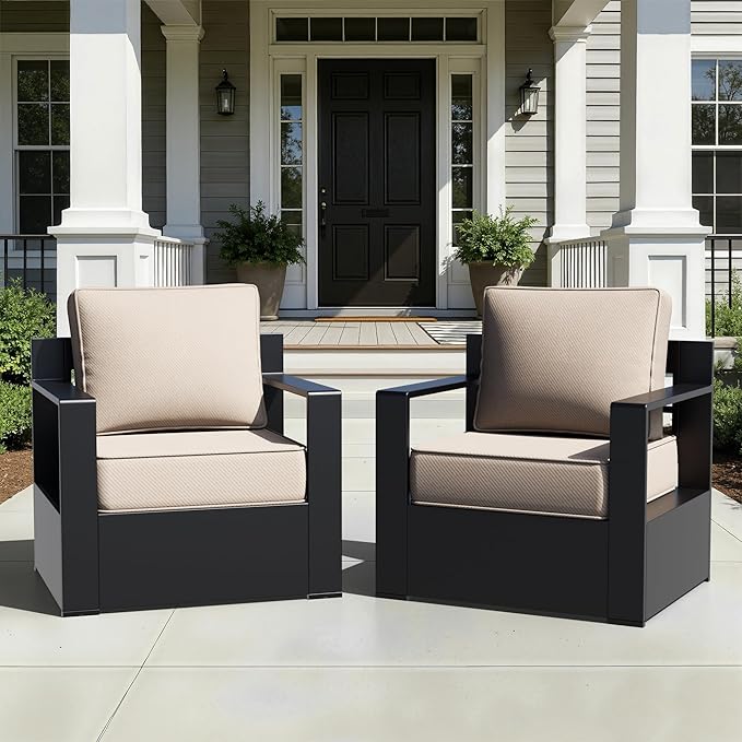 Outdoor Aluminum Furniture, Patio Chairs with 6" Thick Removable Cushions, All-Weather Metal Frame - Photo 2