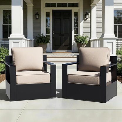 Outdoor Aluminum Furniture, Patio Chairs with 6" Thick Removable Cushions, All-Weather Metal Frame, Deep Setting for Garden, Poolside and Porch