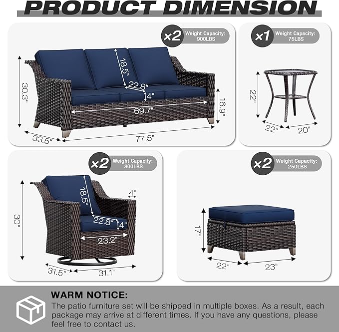 Joyside Wicker Patio Furniture Sets, 7 Pieces Upgraded Large Size Outdoor Furniture with Swivel Rocking Patio Chairs - Photo 2