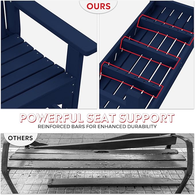Costaelm Garden Bench, Farmhouse Park Front Porch for Entryway Bench Outdoor Seating Low Bench Patio Bench Outside/Indoor, Navy Blue