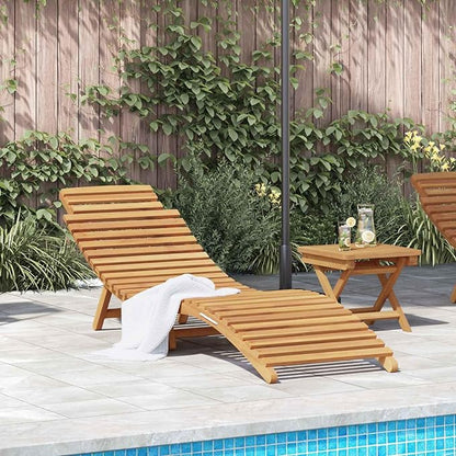 Solid Teak Wood Sun Lounger, Brown Outdoor Chaise Lounge Foldable for Patio Garden Poolside, 77.95 x 21.65 x 23.03 in Modern Teak Sunbed with 242 lb Capacity