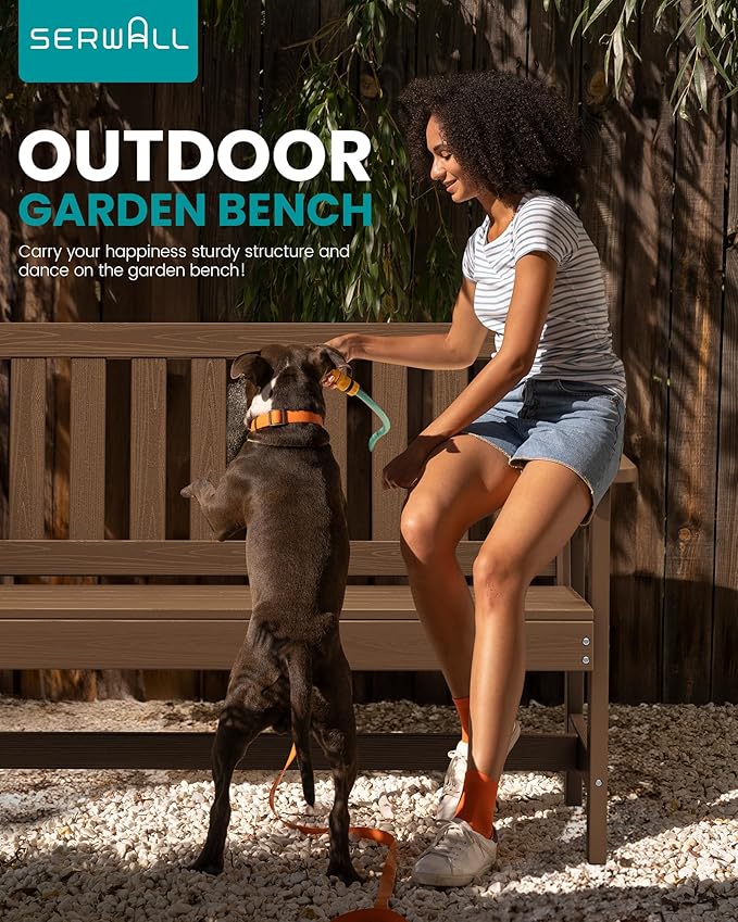 SERWALL Outdoor Bench, HDPE Outdoor Benches Weatherproof, 2-Person Garden Bench with 660 lbs Weight Capacity - Photo 7
