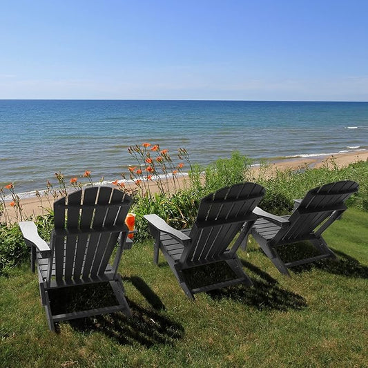FUNBERRY Folding Adirondack Chairs Set of 4 with Adjustable Backrest, HDPE All Weather Fire Pit Chairs with Cup Holder