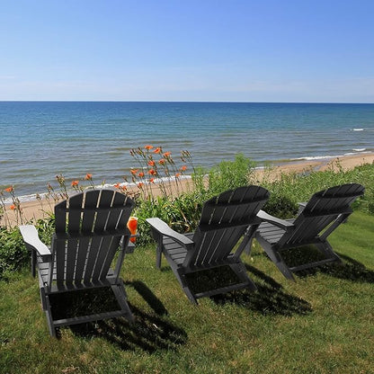 FUNBERRY Folding Adirondack Chair with Adjustable Backrest, HDPE All Weather Fire Pit Chairs with Cup Holder