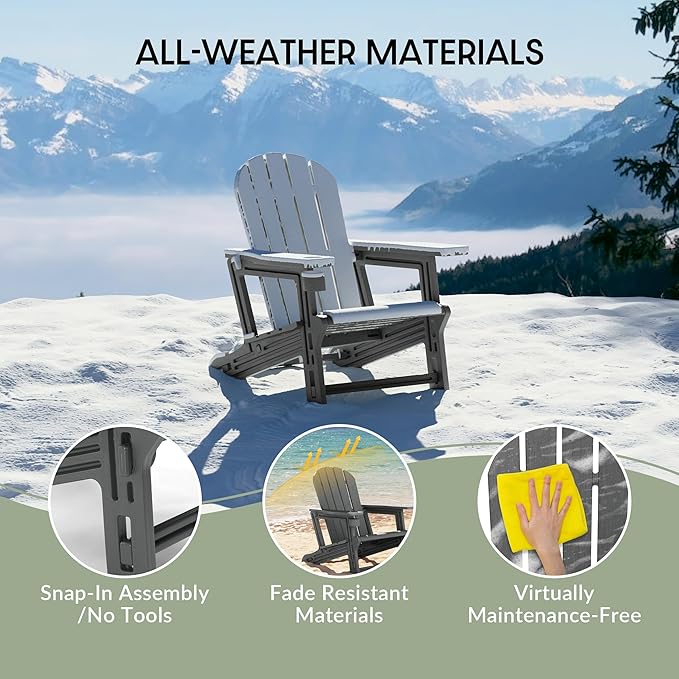 WestinTrends Tool-Free Assembly Outdoor Patio HDPE Plastic Adirondack Chair with Cup Holder, Gray