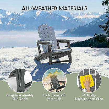 WestinTrends Tool-Free Assembly Outdoor Patio HDPE Plastic Adirondack Chair with Cup Holder, Gray