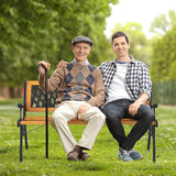 Giantex 49.5" 3-Person Outdoor Bench with Lattice Pattern Backrest, 470 Lbs Capacity, Slatted Seat, Curved Armrests - Photo 2