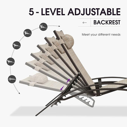 PURPLE LEAF Outdoor Oversized Chaise Lounge Chair Set of 3 Patio Pool Lounger Bronze Aluminum Chairs with Side Table Adjustable Tanning Recliner for Outside Backyard Yard Deck Balcony Beach Khaki