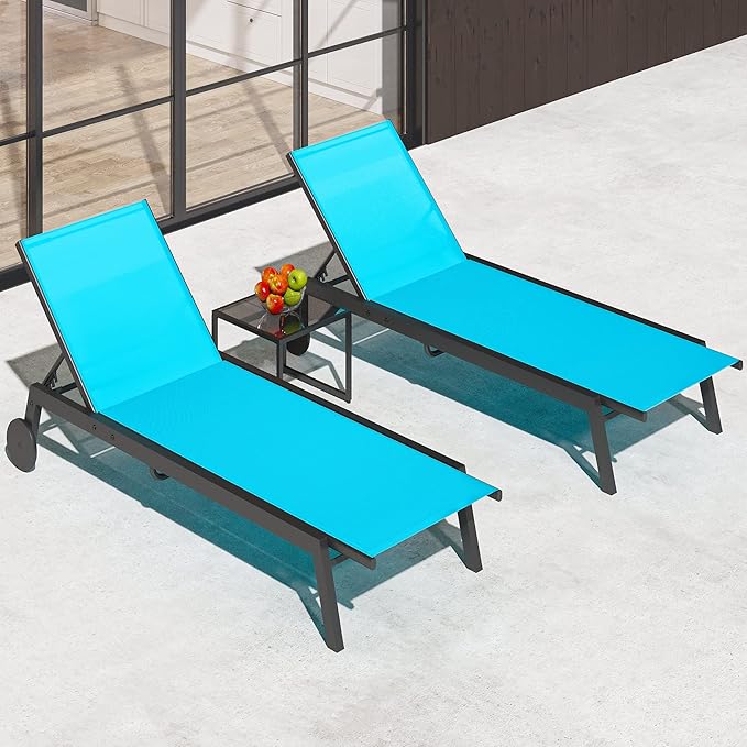 YITAHOME Outdoor Chaise Lounge Chairs Set of 3, Pool Loungers with Side Table, 5-Position Adjustable Backrest - Photo 1