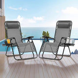 Zero Gravity Chair Set of 2, Folding Reclining zero gravity recliner lounge Chair 330lbs with Pillow and Cup Holder - Photo 1