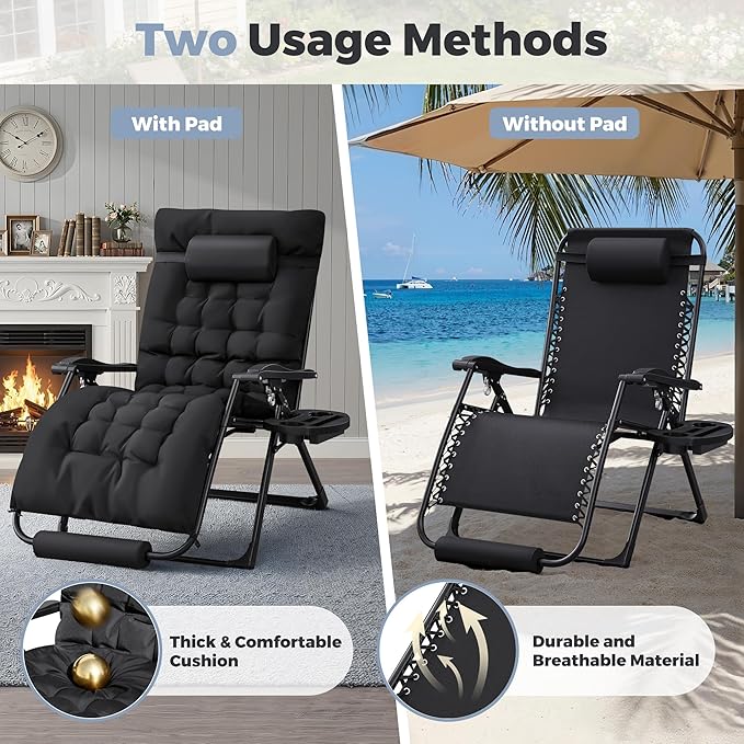 Homall Oversized Zero Gravity Chair, 32In Recliner Lounge Chair with Removable Soft Cushion and Cup Holder - Photo 3