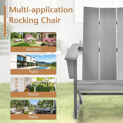 Giantex Outdoor Rocking Chairs Set of 2 - Waterproof HDPE Adirondack Rocker with Curved Back, Rounded Armrest, 330lbs Weight Capacity, Outside Chair for Patio, Porch, Balcony, Backyard, Poolside, Gray