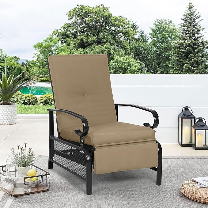 Oakcloud Adjustable Outdoor Lounge Chair Metal Patio Relaxing Recliner Chair with Removable Cushions(Brown) - Photo 2