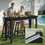 Ciokea 3 Pcs Outdoor Bar Height Table and Stools Set, 60" Extra Long Rectangle High Top Table and 2 Backless Bar Stools - Photo 6