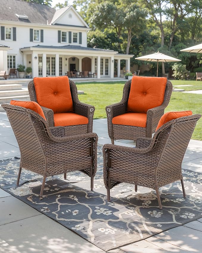 Patio Wicker Chairs Outdoor Furniture Chair - Set of 4 Outside All Weather Lawn Dining Brown Rattan Armchair with High - Photo 6