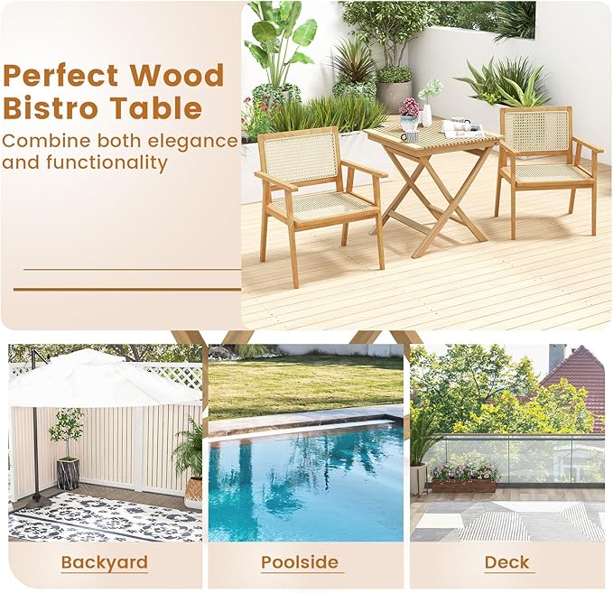 Tangkula 27.5 Inch Teak Wood Patio Dining Table, Square Outdoor Bistro Table with Slatted Tabletop - Photo 8