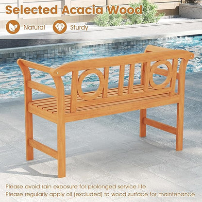 RELAX4LIFE Acacia Wood Outdoor Bench - 2 Person Patio Loveseat with Backrest and Armrests, 47 inch Garden Bench for Porch, Backyard, Poolside and Lawn, 800 lbs Weight Capacity