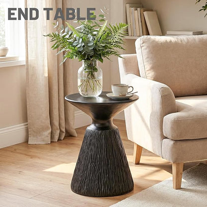 COSIEST Outdoor Side Table, Mushroom Shaped MgO Accent Table, Lightweight Patio End Table w Round Base, Top Plant Stand for Garden and Deck, Black