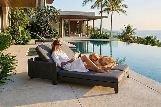 PURPLE LEAF Outdoor 2-Person Chaise Lounge with Cushions Patio Sun Chair Adjustable Backrest Reclining Chair for Poolside Moon Basalt