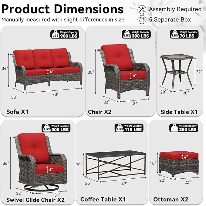 9 Piece Outdoor Wicker Patio Furniture Set, Patio Chairs Set with Thickened Olefin Cushions, High Back and Deep Seating - Photo 2