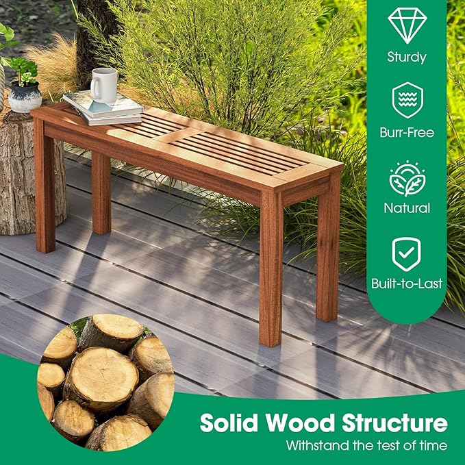 COSTWAY Outdoor Bench, 39.5” Backless Solid Wood Narrow Bench for Outside, Patio, Park, Garden & Front Porch (2)