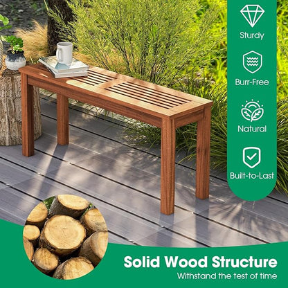 COSTWAY Outdoor Bench, 39.5” Backless Solid Wood Narrow Bench for Outside, Patio, Park, Garden & Front Porch (2)